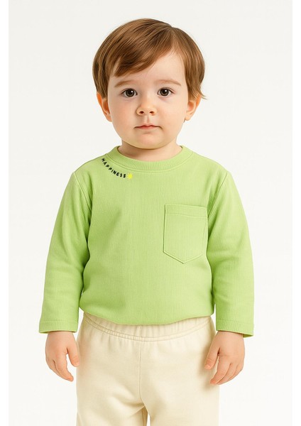 Unisex Çocuk Happiness Nakışlı Cepli Fitilli Kaşkorse Tişört