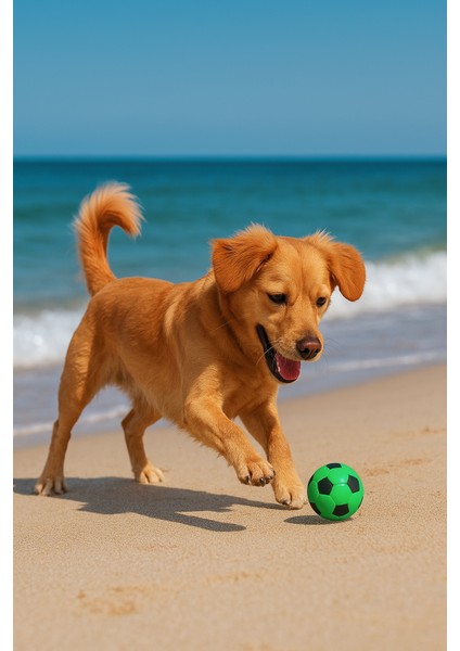 Dayanıklı Kauçuk Köpek Oyun Topu - Yeşil Futbol Tasarımlı