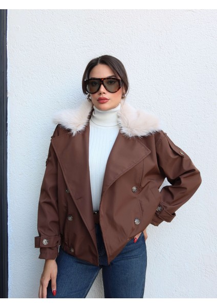 Kürk Yaka Bel Lastikli Trench fiyatları