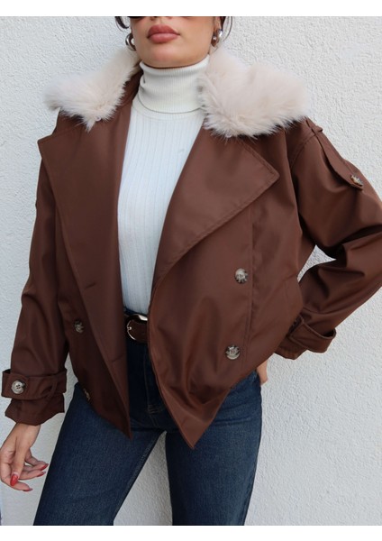 Kürk Yaka Bel Lastikli Trench modelleri