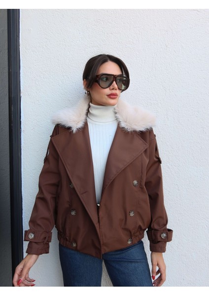 Kürk Yaka Bel Lastikli Trench fırsatları