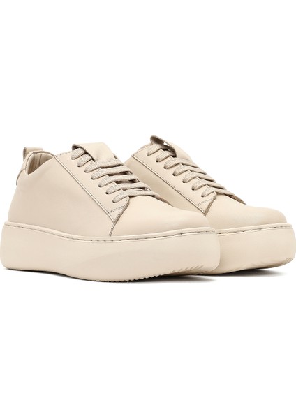 Kadın Bej Bağcıklı Kalın Tabanlı Deri Sneaker 25AFD290218 modelleri