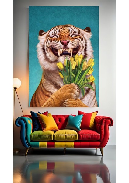 Tatlı Kaplan 2 Ev Duvar Salon Güzellik Salonu Ofis Dükkan Dekarasyon Kanvas Tablo