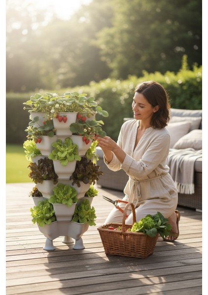 Yonca Bahçe Kulesi - Gri Katlı Saksı