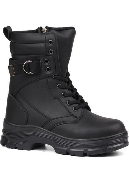 Kadın Siyah Postal Bot – Kalın Taban Fermuarlı Bağcıklı Lastik Tokalı Rahat Günlük Şık ve Dayanıklı modelleri