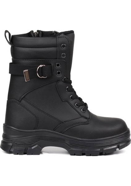 Kadın Siyah Postal Bot – Kalın Taban Fermuarlı Bağcıklı Lastik Tokalı Rahat Günlük Şık ve Dayanıklı fırsatları