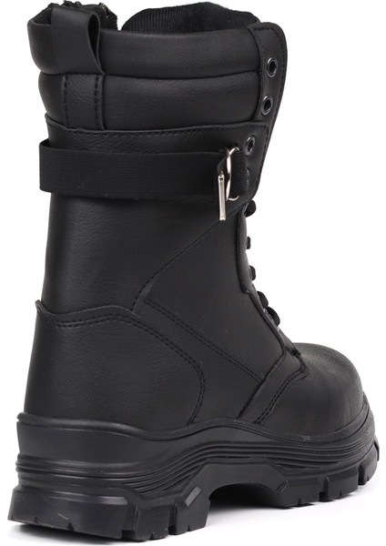 Kadın Siyah Postal Bot – Kalın Taban Fermuarlı Bağcıklı Lastik Tokalı Rahat Günlük Şık ve Dayanıklı indirimleri