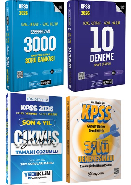 2026 Kpss Gygk Ezberbozan 3000 Tamamı Video Çözümlü Soru Bankası-10 Deneme-Son 4 Yıl Çıkmış Sorular