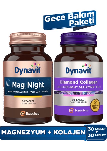 Mag Night (Akşam / Gece Magnezyum) & Collagen & Hyaluronic Acid Complex 30X2 Tab - Gece Bakım Paket