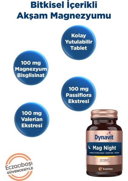 Mag Night (Akşam / Gece Magnezyum) & Collagen & Hyaluronic Acid Complex 30X2 Tab - Gece Bakım Paket modelleri