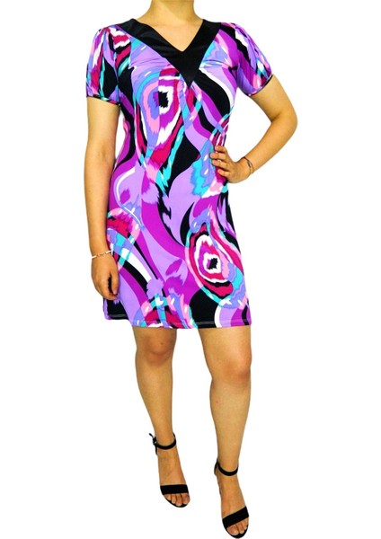 Kadın Mor V Yaka Elbise BGL-ST00714