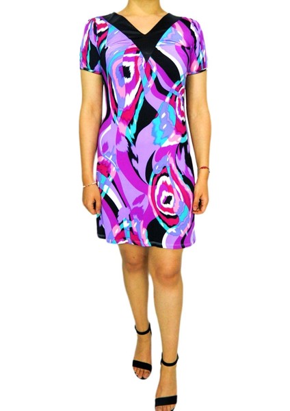 Kadın Mor V Yaka Elbise BGL-ST00714 fiyatları