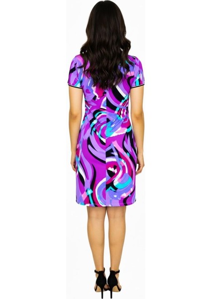 Kadın Mor V Yaka Elbise BGL-ST00714