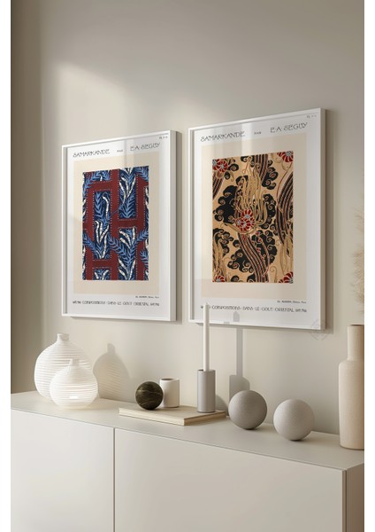 Antik Desen 2'li Beyaz Çerçeveli Poster, Tablo Seti No:39