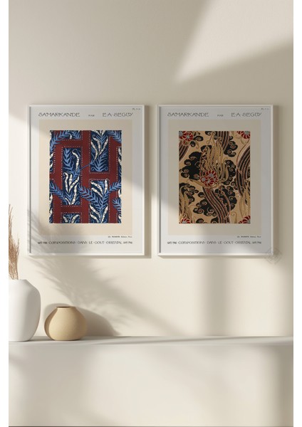 Antik Desen 2'li Beyaz Çerçeveli Poster, Tablo Seti No:39 modelleri