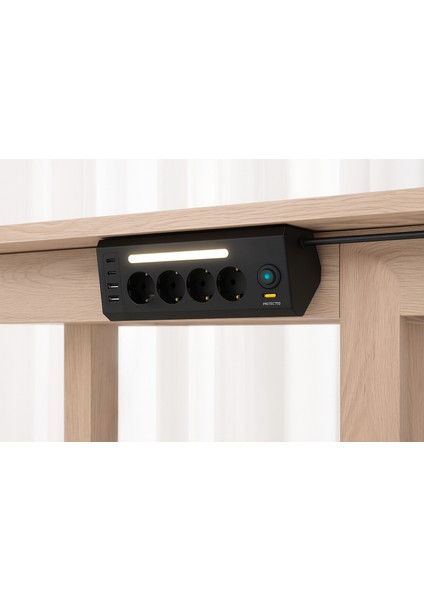 Akım Korumalı 4’lü Priz | 2 Usb-C + 2 Usb-A Çıkış | LED Işıklı Güç Ünitesi | 2 Metre Kablo – Hızlı Şarj ve Güvenli Kullanım