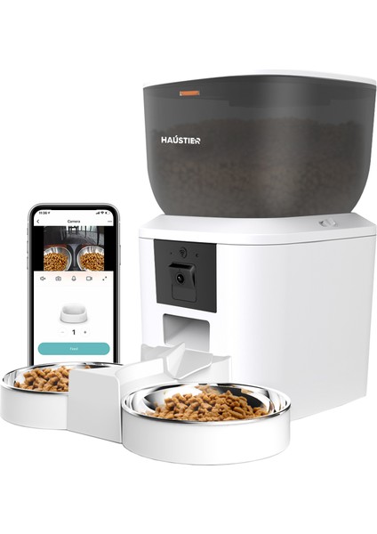 QQ029-DUAL Kameralı 1080P Gece Görüş, Akıllı Kedi Köpek Mama Kabı, 2.4ghz/5ghz, 4lt, Metal Kase
