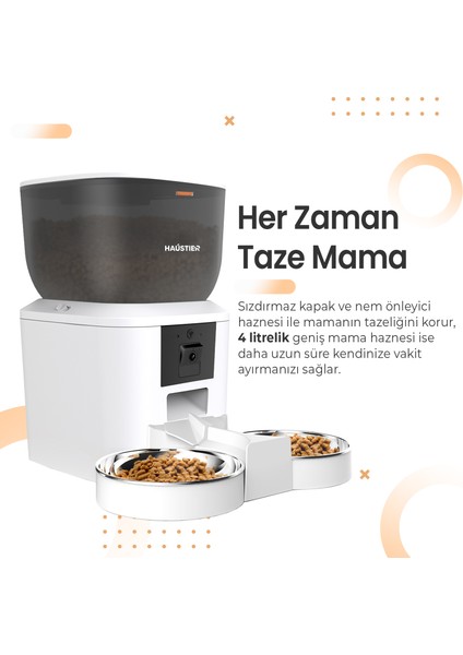 QQ029-DUAL Kameralı 1080P Gece Görüş, Akıllı Kedi Köpek Mama Kabı, 2.4ghz/5ghz, 4lt, Metal Kase modelleri