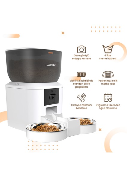QQ029-DUAL Kameralı 1080P Gece Görüş, Akıllı Kedi Köpek Mama Kabı, 2.4ghz/5ghz, 4lt, Metal Kase indirimleri