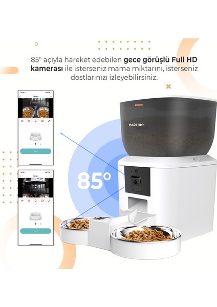 QQ029-DUAL Kameralı 1080P Gece Görüş, Akıllı Kedi Köpek Mama Kabı, 2.4ghz/5ghz, 4lt, Metal Kase