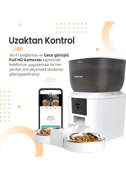 QQ029-DUAL Kameralı 1080P Gece Görüş, Akıllı Kedi Köpek Mama Kabı, 2.4ghz/5ghz, 4lt, Metal Kase