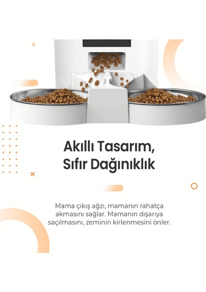 QQ029-DUAL Kameralı 1080P Gece Görüş, Akıllı Kedi Köpek Mama Kabı, 2.4ghz/5ghz, 4lt, Metal Kase