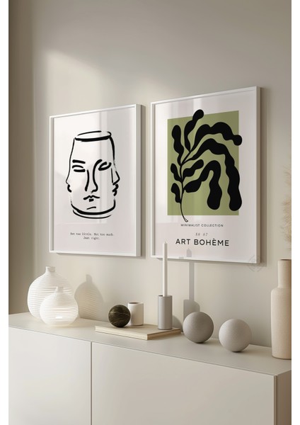 Bohem Minimalist 2'li Beyaz Çerçeveli Poster, Tablo Seti No:18