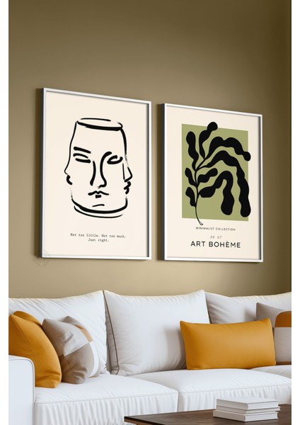 Bohem Minimalist 2'li Beyaz Çerçeveli Poster, Tablo Seti No:18 fırsatları