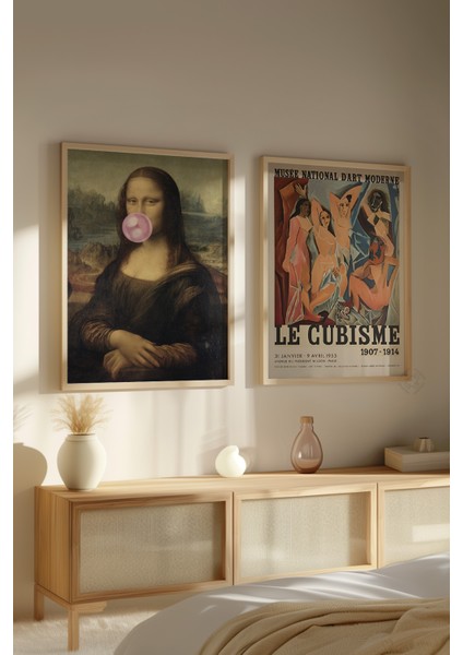 Mona Lisa ve Picasso 2'li Ahşap Çerçeveli Poster, Tablo Seti No:33 modelleri