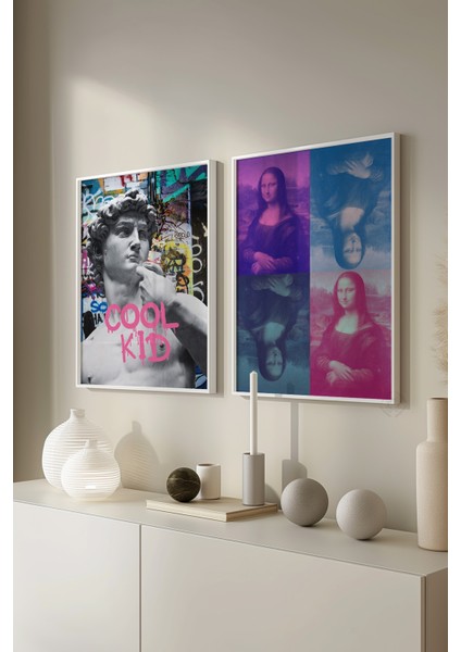 Modern Sanat 2'li Beyaz Çerçeveli Poster, Tablo Seti No:35