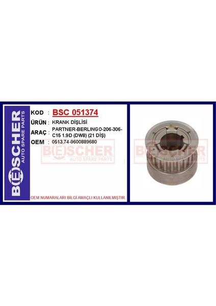 Krank Dişlisi PARTNER-BERLINGO-206-306-C15 1.9d Dw8 21 Diş