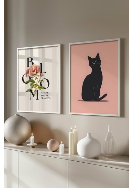 Kedili 2'li Beyaz Çerçeveli Poster, Tablo Seti No:7 fiyatları