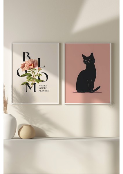 Kedili 2'li Beyaz Çerçeveli Poster, Tablo Seti No:7 modelleri