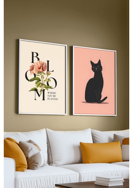 Kedili 2'li Beyaz Çerçeveli Poster, Tablo Seti No:7 fırsatları