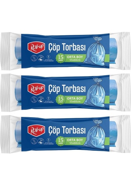 Çöp Torbası Orta 55X60CM 15 Adet x 3 Paket