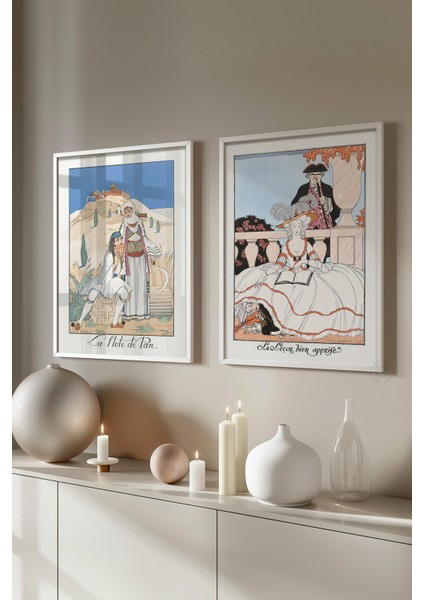 Vintage Illüstrasyon 2'li Beyaz Çerçeveli Poster, Tablo Seti No:40 fiyatları