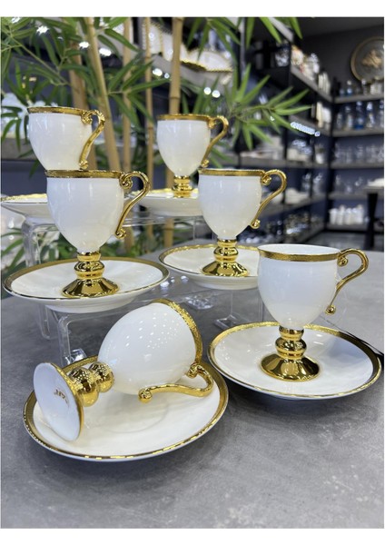 Lüx Porselen Prune Gold6 Lı Fincan Takımı Beyaz