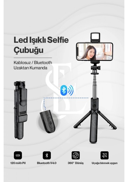 LED Işıklı Selfie Çubuğu Bluetooth Kumandalı Kablosuz Tripot Selfie Monopod Selfie Stick modelleri