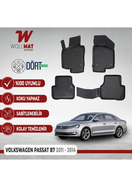 Volkswagen Passat B7 Paspas 2011 2014 Arası 3D Havuzlu Paspas Seti