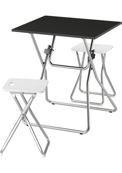 Mutfak Masası Takımı, Siyah-Beyaz, 2 Tabureli, Katlanabilir