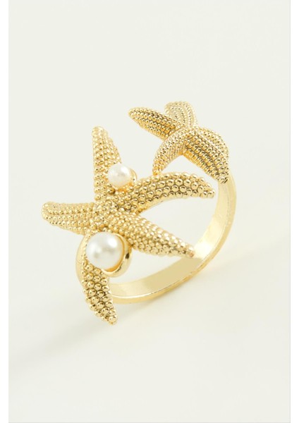 Wizard Deniz Yıldızı Inci Metal Yüzük-Gümüş Rengi