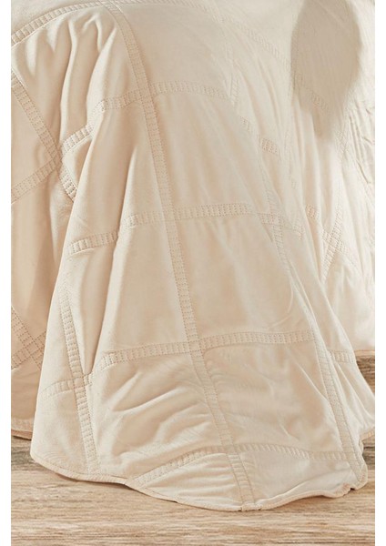 Toyo Çift Kişilik Lüks Kadife Yatak Örtüsü Ekru fiyatları