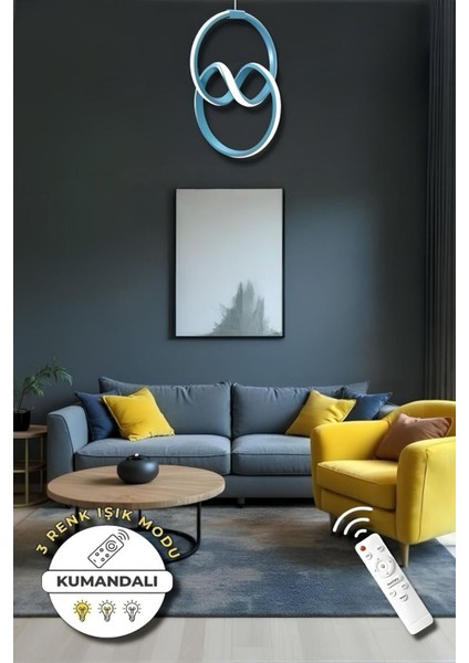 Eva Mavi Kumandalı 3 Renk Modern Sarkıt LED Avize modelleri