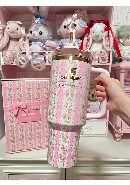 Loveshackfancy 1.18L Quencher H2.0 Termos Bardak – Pembe Çiçek, Pipetli fiyatları