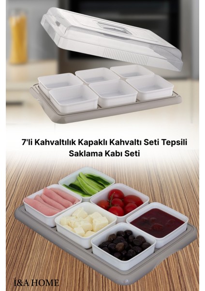 6' Lı Bej Kahvaltılık Seti Tepsili Kahvaltı Saklama Kabı Sunum Seti