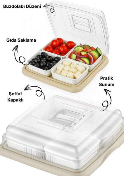 Kapaklı 4 Lü Çok Amaçlı Krem Saklama ve Sunum Kabı – Kahvaltılık / Mezelik fiyatları