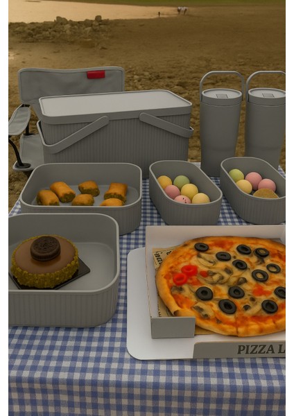 5 Parça Gri Taşınabilir 17 Lt. Piknik Seti ve Saklama Kapları fırsatları