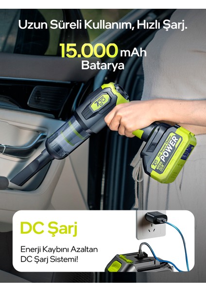 7gab-03 Kablosuz Araç Içi Süpürge | 20.000PA Güçlü Emiş | 90.000RPM Fırçasız Motor | 15.000MAH Uzun Ömürlü Batarya | Üfleme & Vakum 2’si 1 Arada modelleri