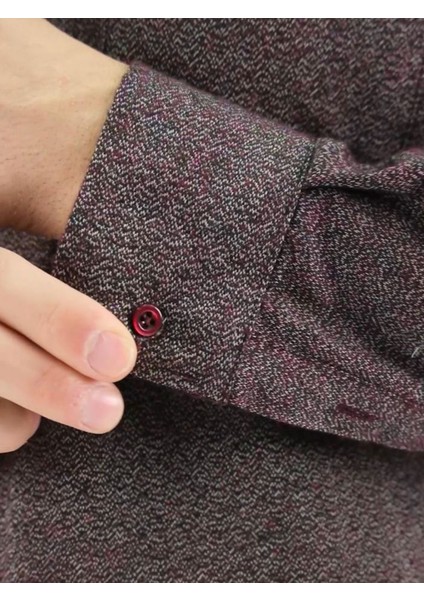 Erkek Mürdüm Kumlu Kışlık Cepli Klasik Kesim Yaka Düğmeli Gömlek modelleri