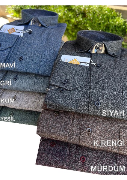 Erkek Mürdüm Kumlu Kışlık Cepli Klasik Kesim Yaka Düğmeli Gömlek indirimleri